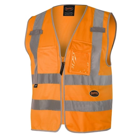 Pioneer Tricot Safety Vest, Orange, Large, 2 Stripe V1025150U-L